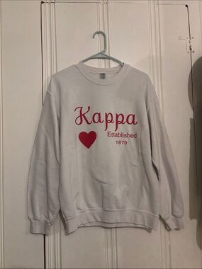 Kappa Kappa Gamma White Sweatshirt with Red Script and Heart